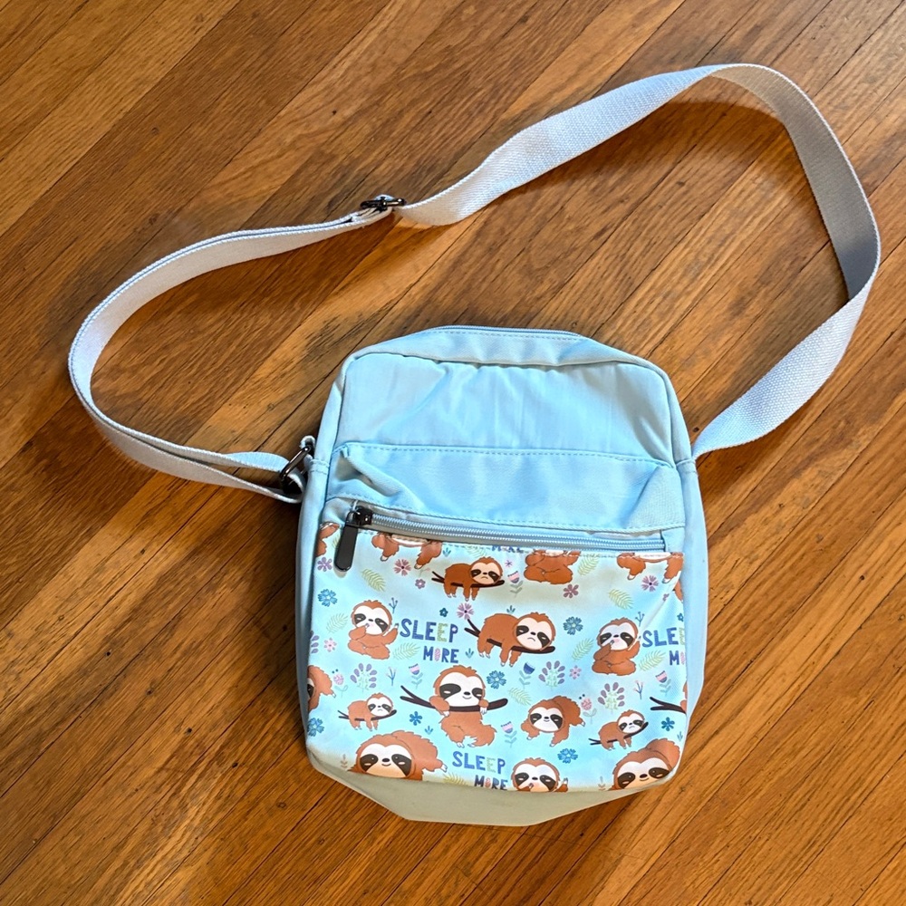 Sloth Print Kids Crossbody Bag - Blue